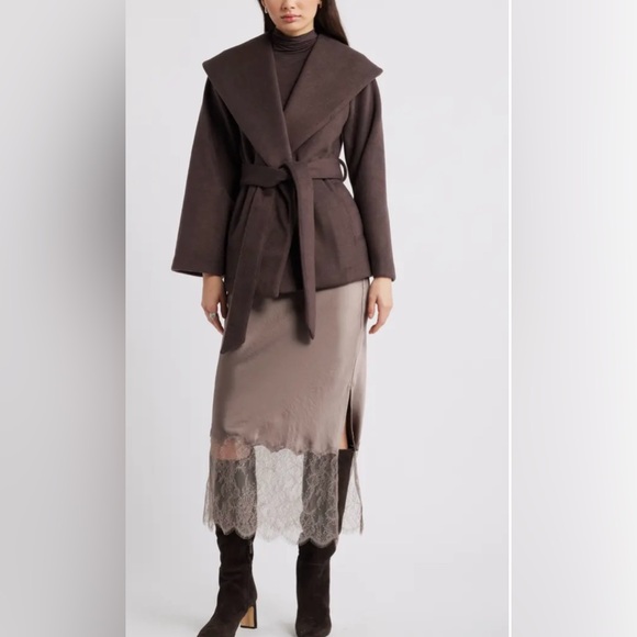 NWOT  Rachel Zoe Brown Hooded Wrap Coat - Picture 13 of 16